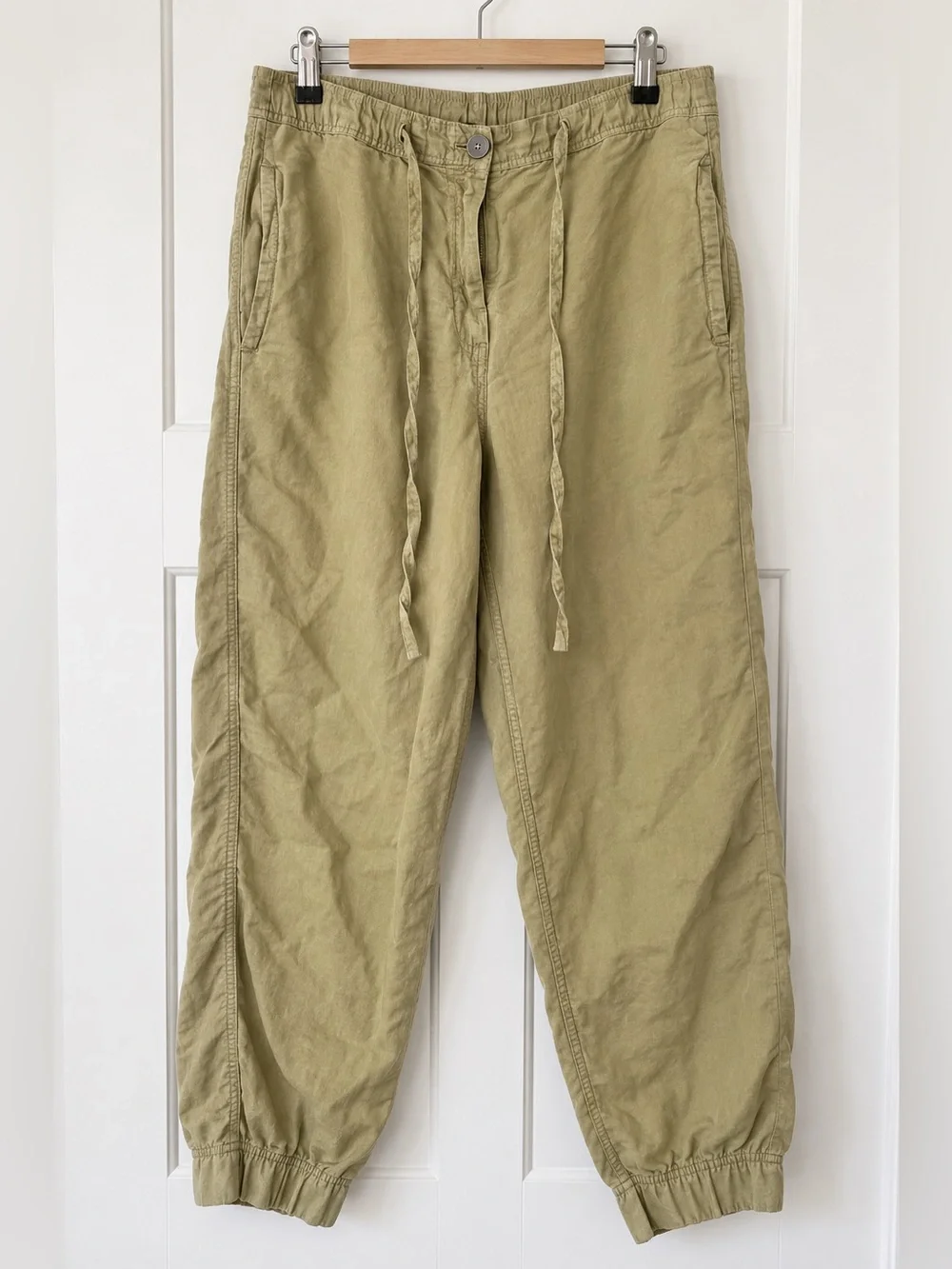 Zara Khaki Green Linen Cargo Jogger Pants Size L